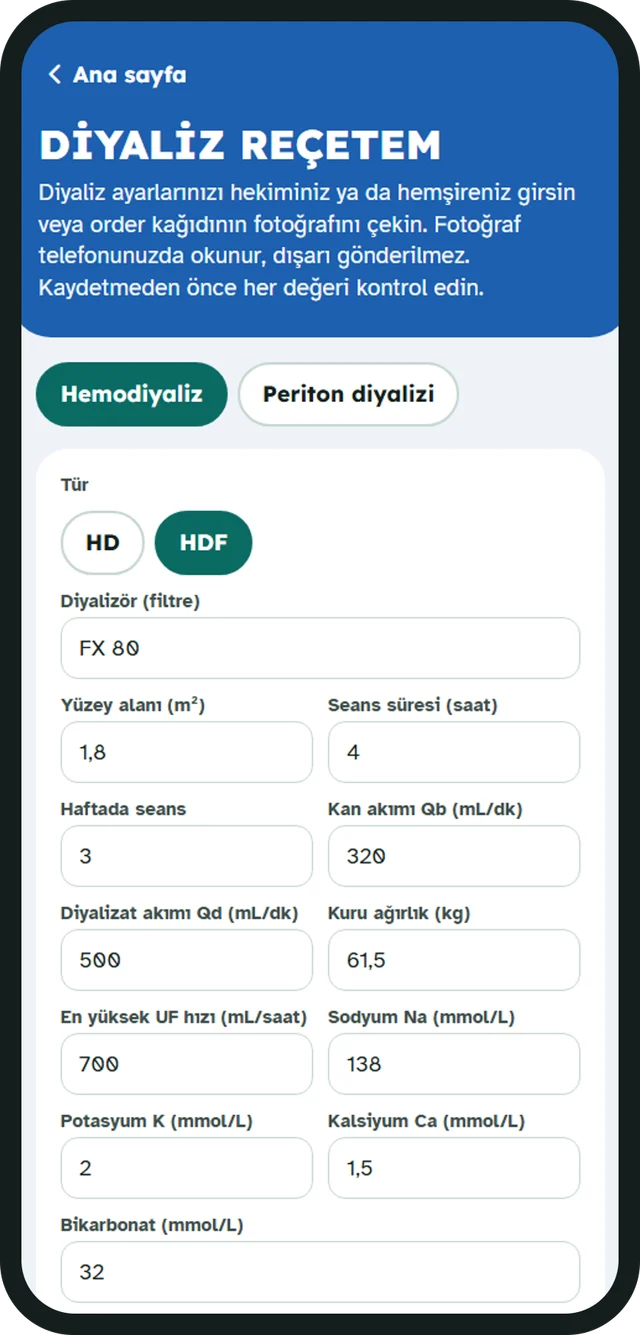 Dialysis prescription screen