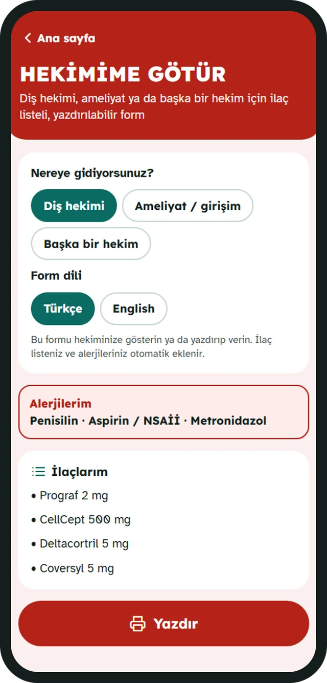 Take to my doctor form screen