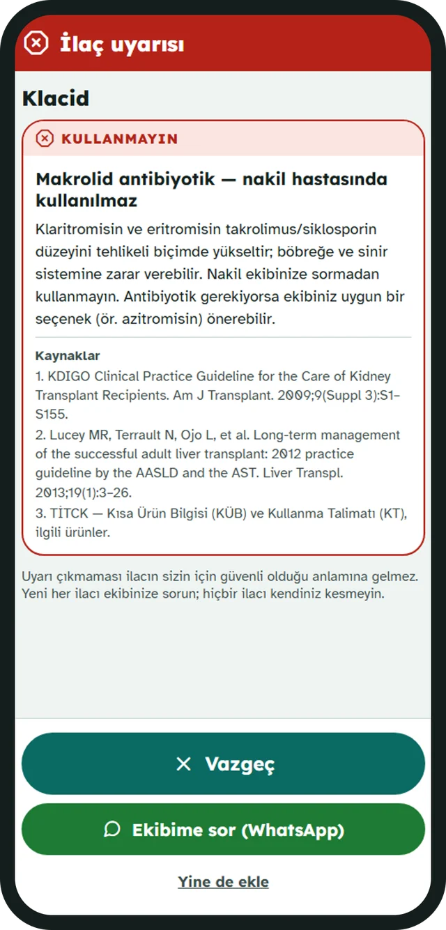 Medicine information screen, with sources